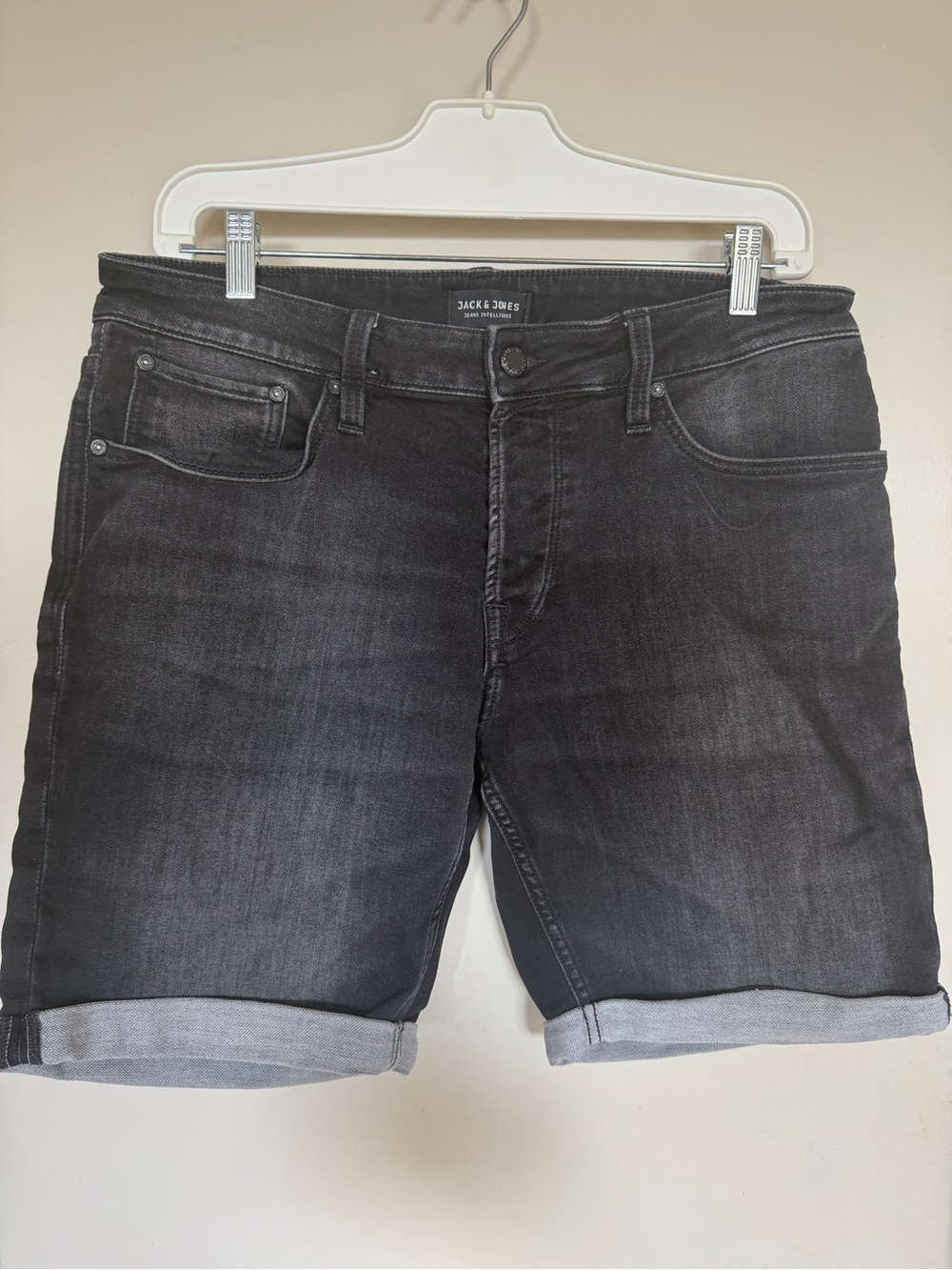 Jack & Jones Men’s Black Denim Button Fly Shorts Regular Fit Large